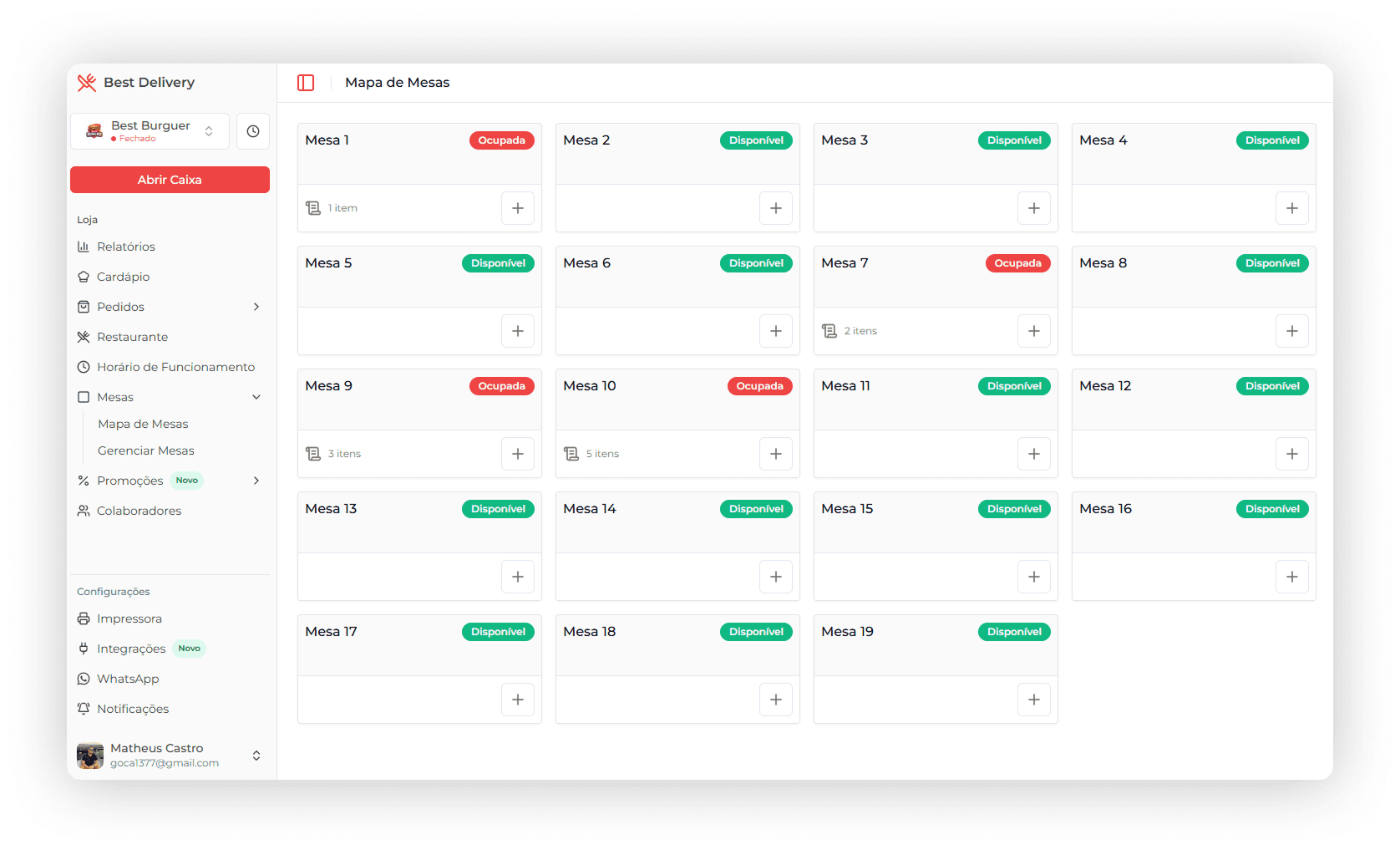 Gestão de mesas